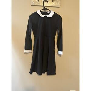 Gorlya Wednesday Adams Black Gothic Long Sleeve Dress Costume w/ Pockets 12Y